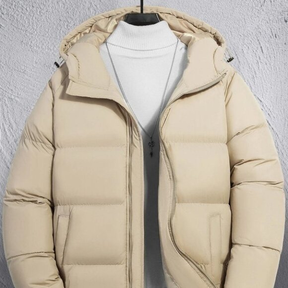 Khaki Mens Zipper Puffer Coat - Picture 1 of 7
